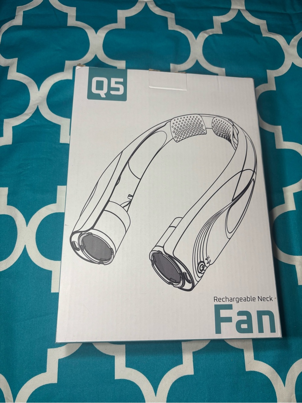 New Q5 Rechargeable Neck Fan - Teal and White